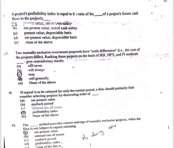 of a projects future cash . .. A projects profitability index is equal to il : ratio of the _ nows to the projects !! sh l