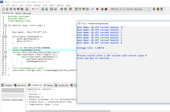 ] 10 Project3 - [Project25.dev] - [Executing) - Dev-C++ 5.11 File Edit Search View Project Execute Tools Style Window Help I
