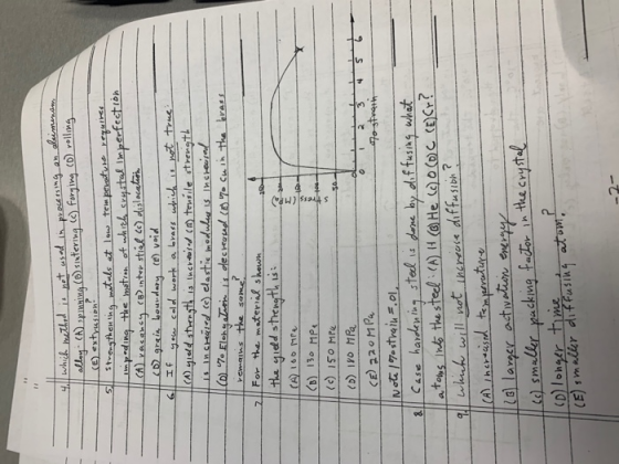 4 which method is not used in processing an alimenam alley. (A) spinning (6) setering c) forging (D) rolling (e) extrusion st