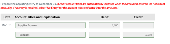 Prepare the adjusting entry at December 31. (Credit account titles are automatically indented when the amount is entered. Do