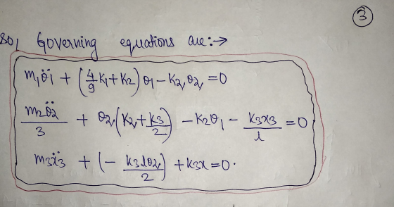 BOL Governing equations ave:> mjöi + (4ki+ka) – Ka, Bd, =0 masa + 331/Key +13- K20 - Kaps = 0; mais +/- %3d02, +ksx=0 2