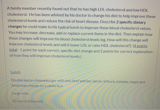 A family member recently found out that he has high LDL cholesterol and low HDL cholesterol. He has been advised by his docto