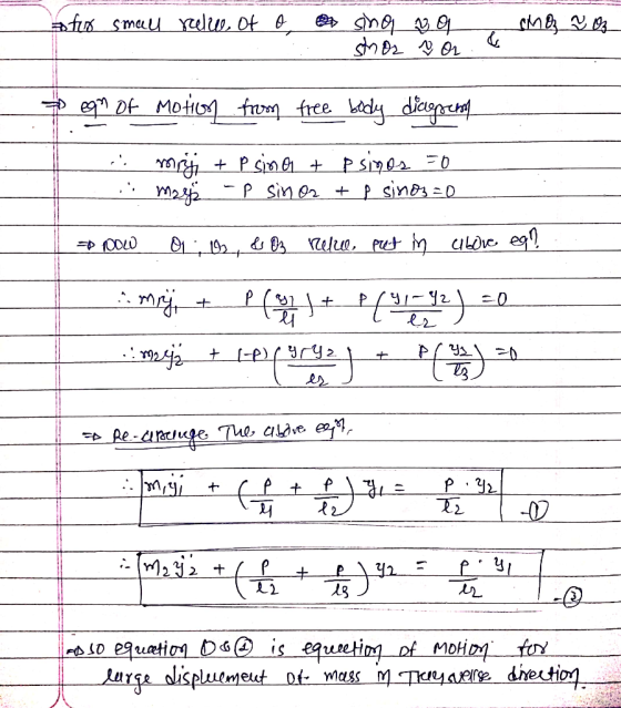 a for small relu of o w sing na stros Nort ho oz egn of motion from free body diagram .. mit + P sino + psinos = 0 Magz - p s
