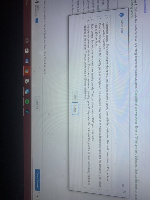 quirements nt 1. Calculate the customer-level operating income for each customer (Complete all answer boxes. Enter a O for