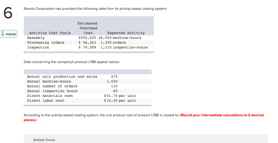 Ravelo Corporation has provided the following data from its activity-based costing system: 8 01:55:06 Activity Cost Pools Ass