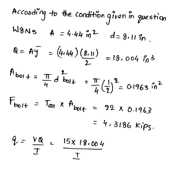According to the condition given in question W8N5 # 34.44 in 2 d= 8.11 in. Q = AY = (4.4) (5:1) = 18.004 893 Mount = get stuk