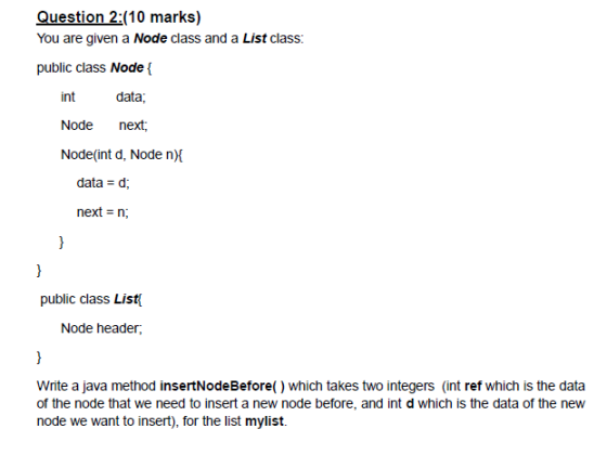 You are given a Node class and a List class: Writ