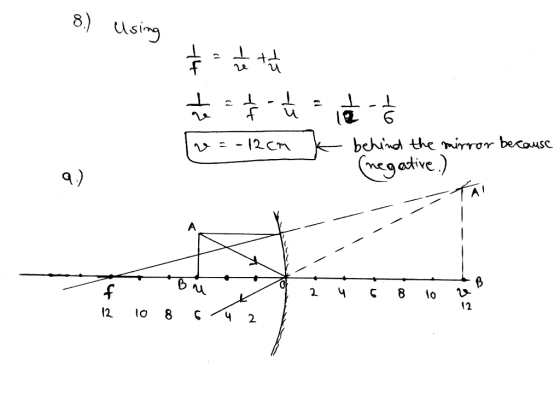 8.) Using 主: 公主 立合 | =-12cm k behind the mirror because (negative) 下 - - 一一一一 - --- -- fbd- (114 ( 8 10 V x 10 8 64 2