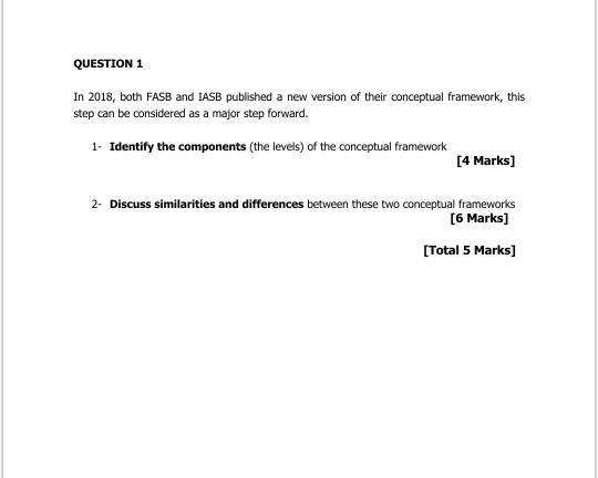 QUESTION 1 In 2018, both FASB and IASB published a new version of their conceptual framework, this step can be considered as