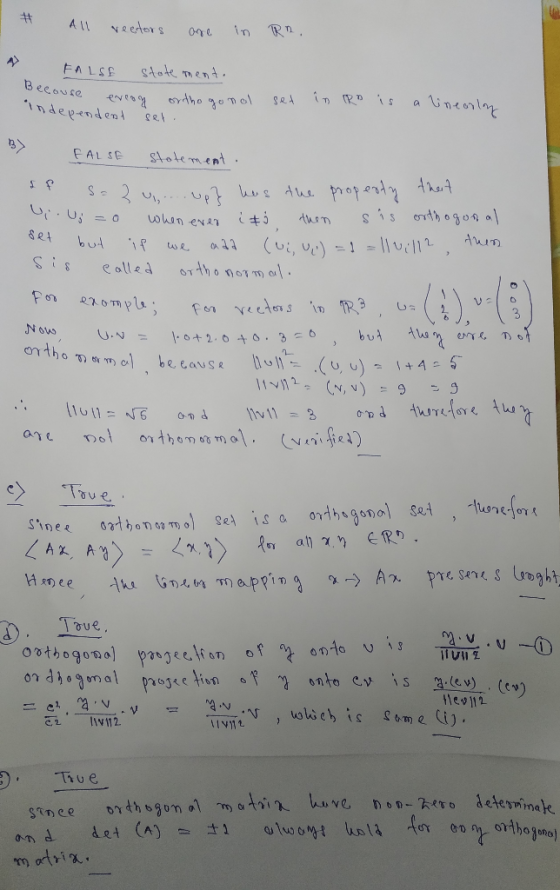 H ALl Needors AX State ment FALSE Becovse iD RD is ineonly independent cel FALSE SAolement ohan eNan Auun a 13 (ui, U)=! = \\