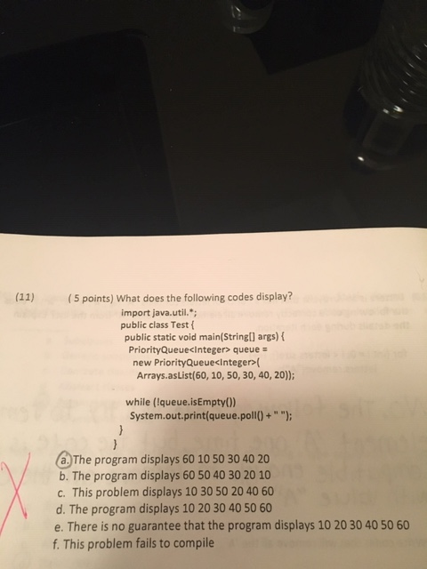 (1) (5 points) What does the following codes display? import java.util.; public class Test public static void main(Stringl) a