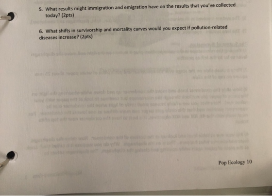 5. What results might immigration and emigration have on the results that youve collected today? (2pts) 6. What shifts in su