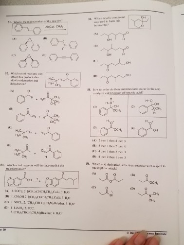 S4. Whxbkyde on OH affine tes Envhkt ahor | KC 55. ls what orikr do fee mentalito occur in he acks iB) 3thin liK1 2 then 4 蛟,to eC) 4 ther, I has 2 ten 3 (Dt 4then 2 teal:then 3 56, Which acid derivative is the ireleasave with repot k» ss, uhkh.ct at reagents wiE be:seeplishho nackaghikarack? ーーー0/丫! ,A,\人叉,Joon, IB) I CHOH 2 .JtCTIMO4CHCH.LCali, 3 . ILO CH ID) I LiAlH., PCC. 3, ICHLCHCHICH,MsBrether.4 Heo.