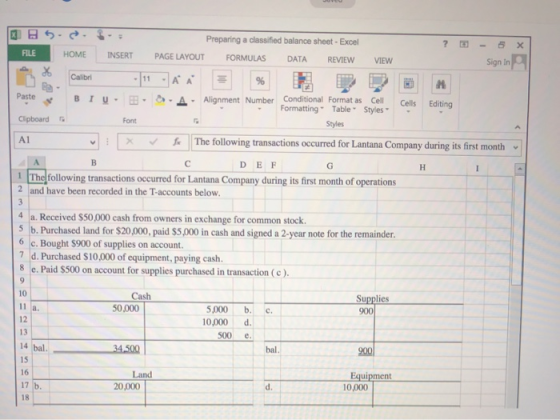 LO х 1 HOME DATA REVIEW Paste Cells 5 Preparing a classified balance sheet - Excel ? FILE INSERT PAGE LAYOUT FORMULAS VIEW Si