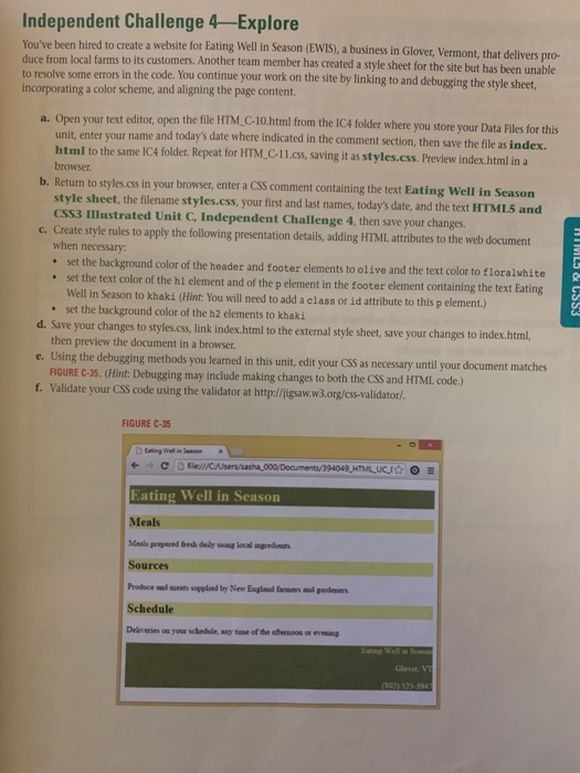 Independent Challenge 4-Explore Youve been hired to create a website for Eating Well in Season (EWIS), a business in Glover.