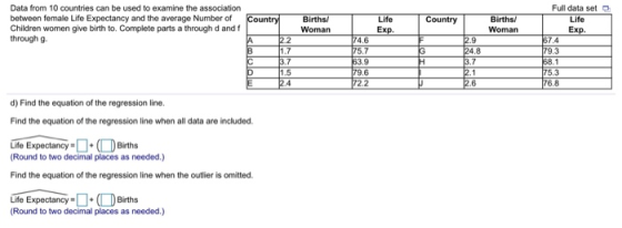 Data from 10 countries can be used to examine the association between female Life Expectancy and the average Number of Childr