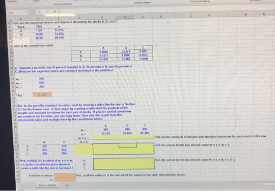 function Formula Auditing Defined Names Fundien Lbrary F41 N M K G D J C B 8 Here are the expected returns and standard devia