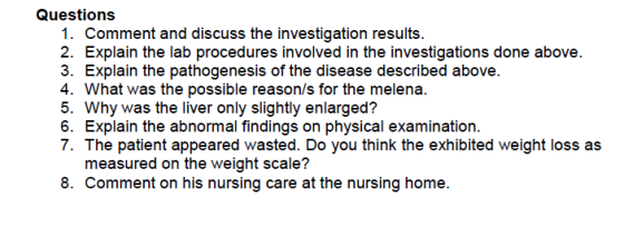 Questions 1. Comment and discuss the investigation results. 2. Explain the lab procedures involved in the investigations done