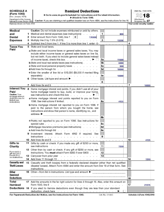 2018 SCHEDULE A Itemized Deductions OMB No 1545-0074 (Form 1040) Go to www.irs.gov/ScheduleA for instructions and the latest