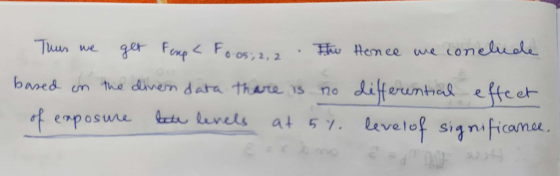 Thus we get Feup < Fo.os; 2,2 The Honce we conclude based on the diven data there is no differential effect of exposure lee l