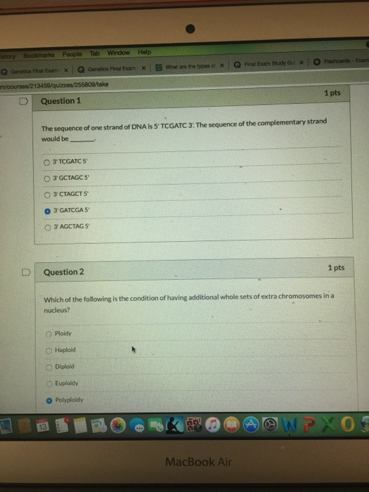 tory Bookmart People Tab Window Help What are the type o x Q Fir xam study ou * O carda Bem Gretar am Q Genetics Final Exam c