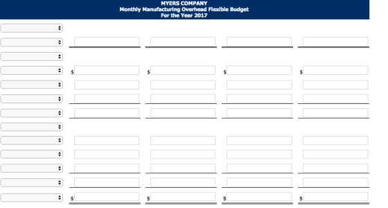 MYERS COMPANY Monthly Manufacturing Overhead Flexible Budget For the Year 2017