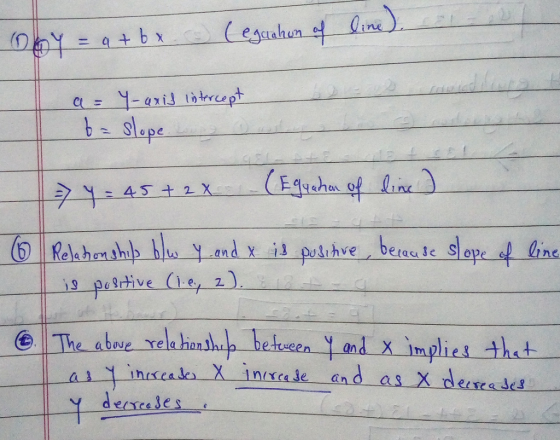 (O ime Egcha of li (5) Relahmimp blu .and x 13 posthve , betas 1. Slope 4 hhe Me abve re and X Im plie