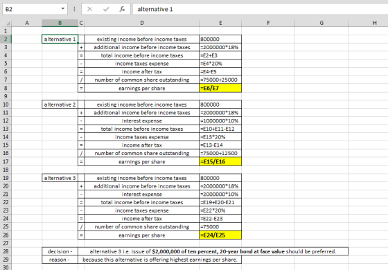 X fac alternative 1 B C alternative 1 existing income before income taxes additional income before income taxes total income