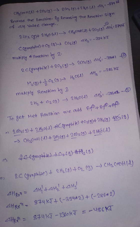 CH COUHOU +202(3)+2.com (99 +240 (4) 4 -874 Reverse the reaction. By Reversing the Reaction sign of 4H value change. 2 Co2 (9