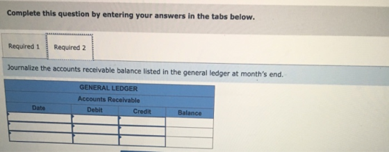 Complete this question by entering your answers in the tabs below. Required 1 Required 2 Journalize the accounts receivable b