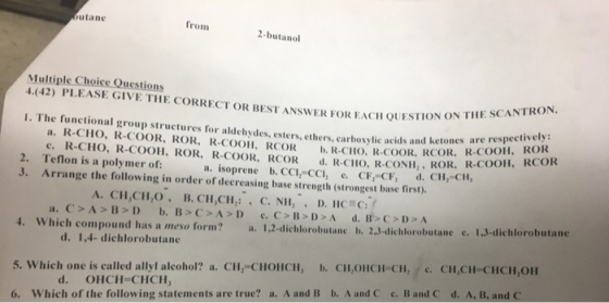 The functional group structures for aldehydes, est