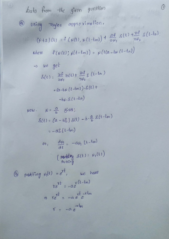 INI bata from the giren question @ using Taylor approximation, (45) (+) = f (Net), pit-tm)) + 511) topSC where f(w (t); plt-t