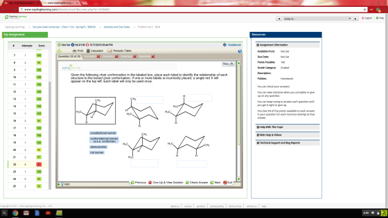 Given the following chair conformation in the labe