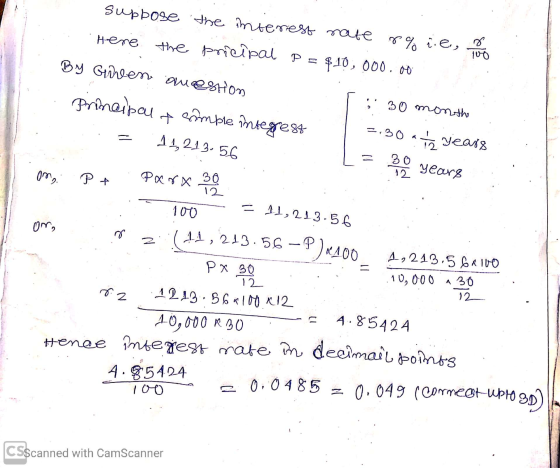 Here • 30 month suppose the interest rate 8% re, por the pricipal p = P = $10,000.00 By Given amestion principal simple inter