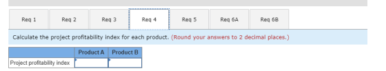 Reg 1 Reg 2 Reg 3 Reg 4 Rega Reg 5 Reg 5 Reg 6A Reg 6A Reg 6B Reg 6B Calculate the project profitability index for each produ