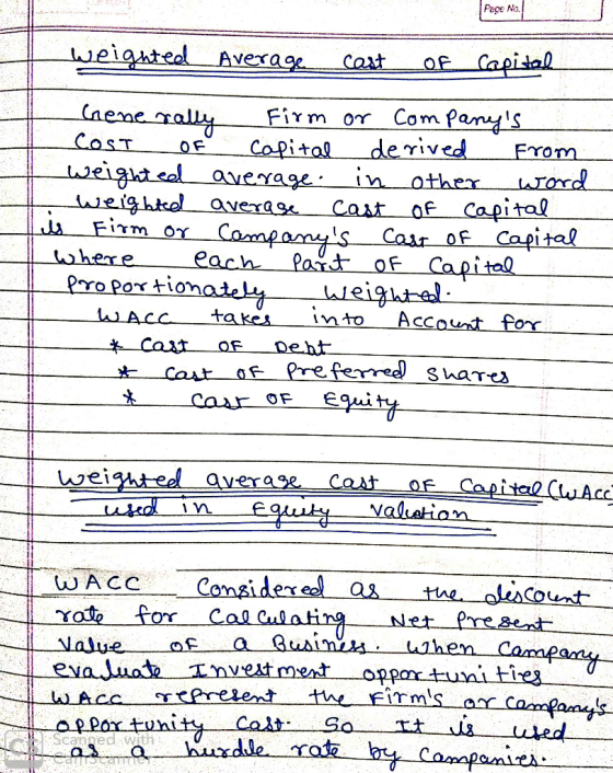 Page No. weighted Average cast OF Capital Generally OF Firm or companys COST Capital derived From weighted average. in other