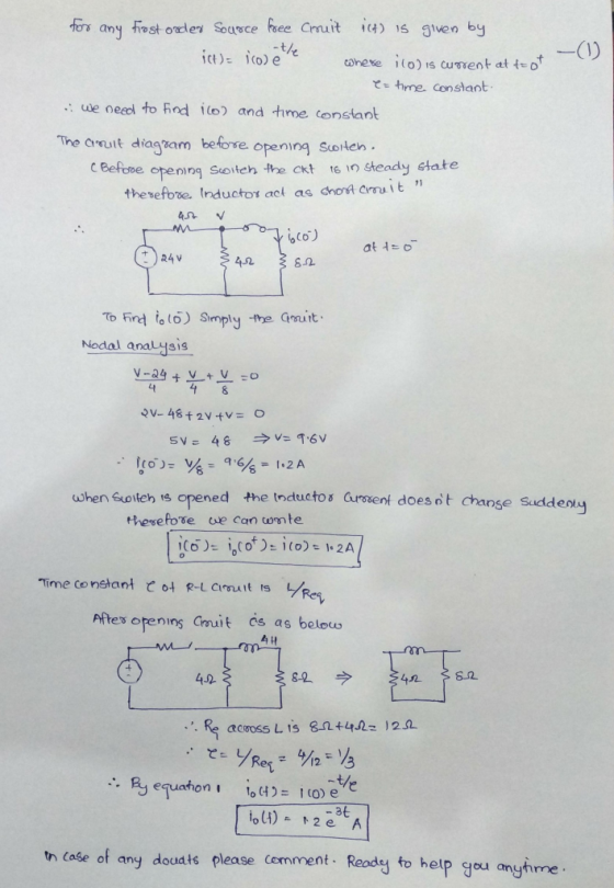 for any Frost order Source free cruit ict) is given by i(t)= ico) et le where 11o) is current at tot e = time constant we nee