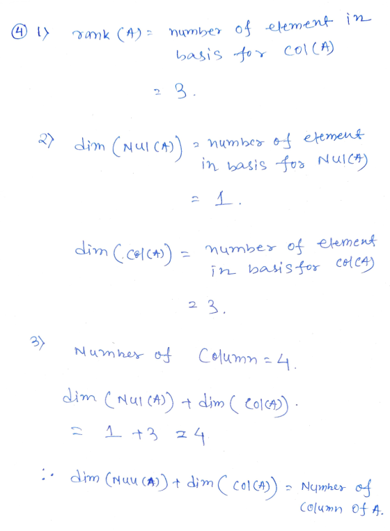 41) rank (A) = number of element in basis for Col(A) 3 dim (Nul(A)) a number of element in basis for NUICA) I. dim (.col (A))