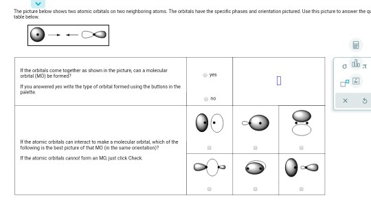 The picture below shows two atomic orbitals on two neighboring atoms. The orbitals have the specific phases and orientation p