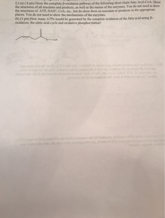 5. ( pts) Draw the complete B-oxidation pathway of the following short chain fatty Acyl-CoA. Show the structures of all react