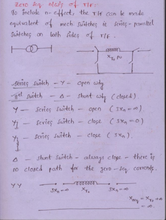 Zero seq. nols of THE To include no effect, the Tit can be made equivalent of mech. Switches ie serieg - paralel Switches on