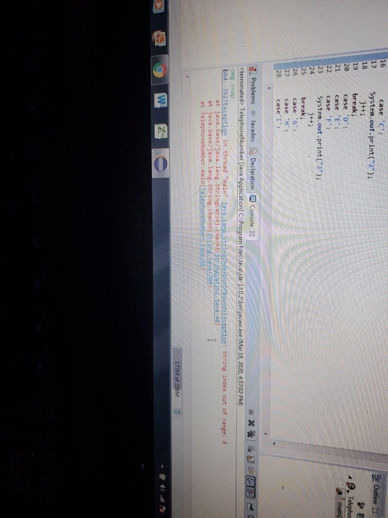 Outline x 9. Telepho s main case C: System.out.print(2); j++; break; case D: case E: case F: System.out.print(3);