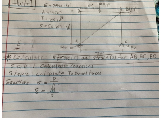 Calculate stres la aad Sizain is for AB,8C,BD Stopzi calculate Iatanal farces