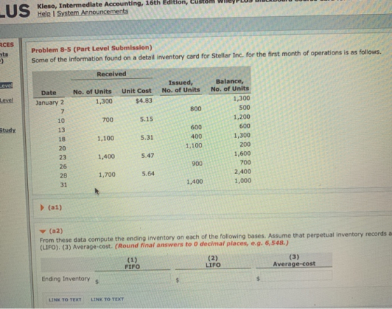 Kieso, Intermediate Accounting, 16th Edition, Custome r Help System Announcements Problem 8-5 (Part Level Submission) Some of