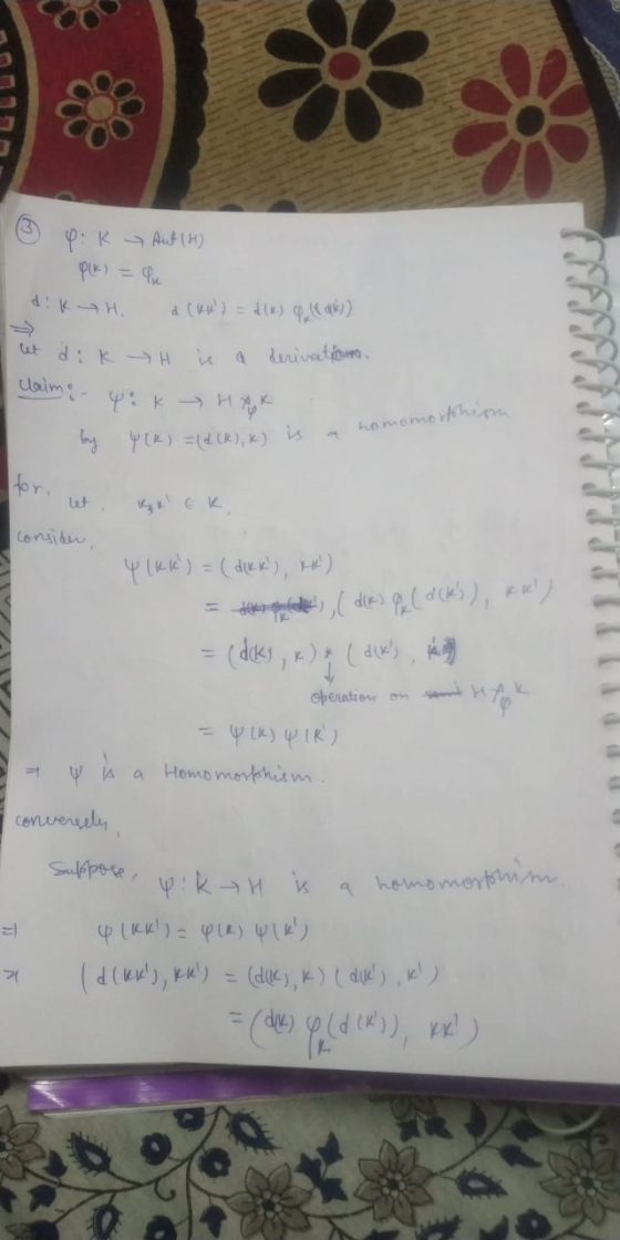 Y: K Aut (H) plk) = Cu IdkyH. d (KW) = f(K) OK ak)) cet dik H is a derivation, doint-e: к ик I by Y(K) = (d(K), k) is a hom P
