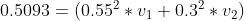0.5093= ( 0.55^{2} *v_{1} + 0.3^{2}*v_{2})