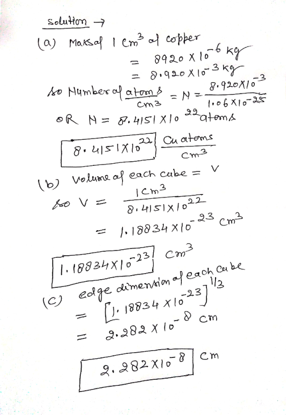 Solution cm 3 4X10 Volant af each Cabe = V b) c㎡ 1.188 34x1523 I (c edlge dimeineh.oe 1834 xo3 S) = 3.282 x10- Cm 82X8m