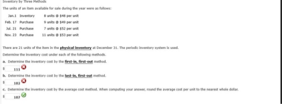 Inventory by Three Methods The units of an item available for sale during the year were as follows: Jan.1 Inventory Feb. 17 P
