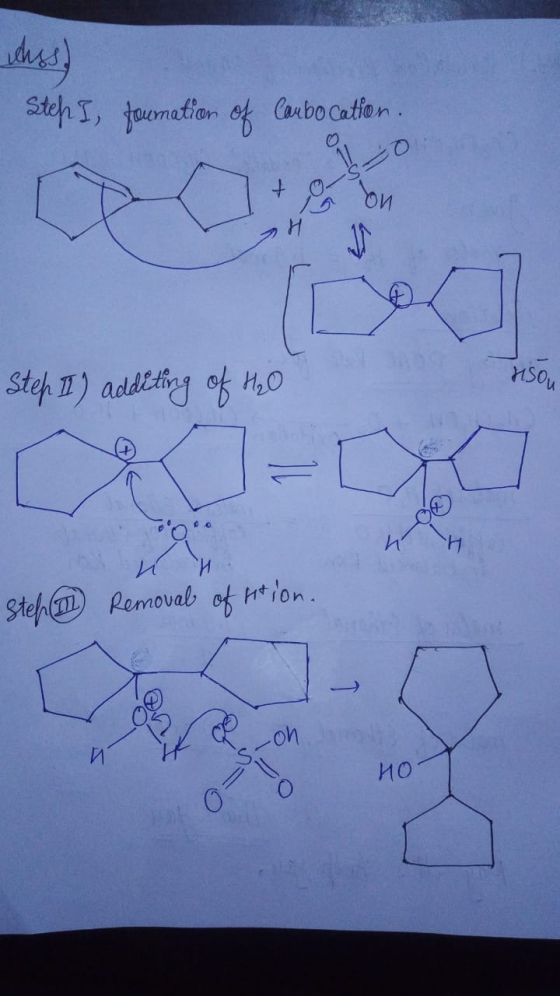 Steh Ifoumation of Carbo cation. Step II) additing of H₂O Asou Step Removal of hion. OO HO