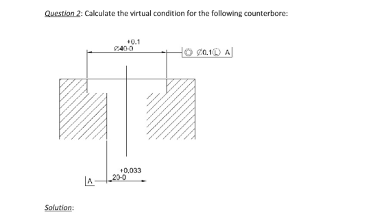 Question 2: Calculate the virtual condition for the following counterbore: +0.1 240-0 Oga.10 A +0.033 20-0 A Solution: